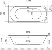 Акриловая ванна Excellent Oceana Slim WAEX.OCE17S.RELAX 170x75 см, встраиваемая, с гидромассажем, белая, с каркасом, со сливом-переливом