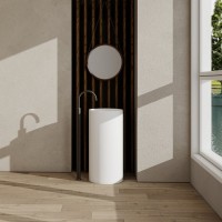 Раковина напольная Abber Stein AS2516 40 глянцевая белая, круглая, моноблок, искусственный камень