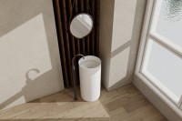 Раковина напольная Abber Stein AS2516 40 глянцевая белая, круглая, моноблок, искусственный камень