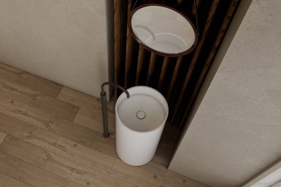 Раковина напольная Abber Stein AS2516 40 глянцевая белая, круглая, моноблок, искусственный камень