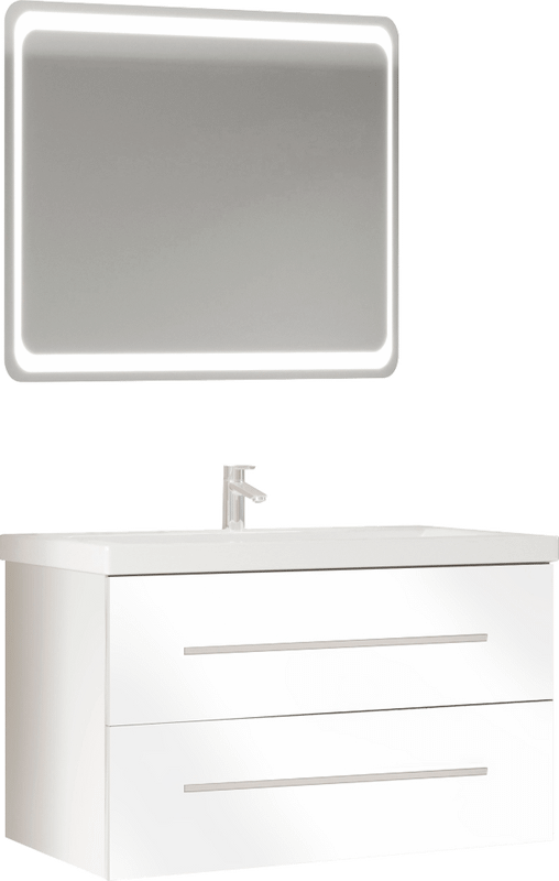 Мебель для ванной комнаты Marka One Mix 80П с 2 ящиками, белый глянец, ручки рейлинг