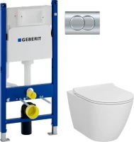 Комплект Унитаз подвесной VitrA Sanibelle 7551B003-0075 безободковый + Крышка 801-003-019 с микролифтом + Инсталляция Geberit Duofix Delta 458.149.21.1 с кнопкой смыва, хром