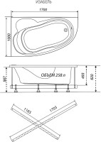 Акриловая ванна Triton Изабель R 170x100 см, угловая, правая, пристенная, белая, асимметричная, с каркасом, с сиденьем