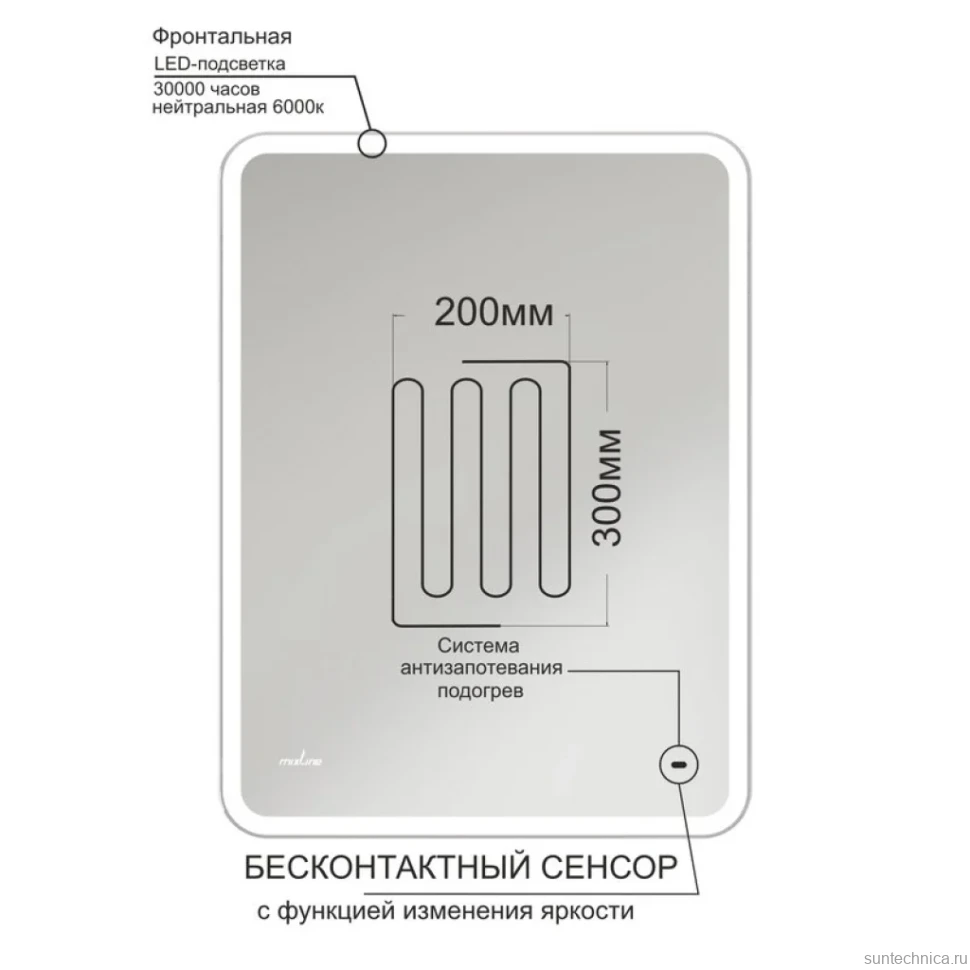 Зеркало Mixline Турин -2 60 с подсветкой, с подогревом, бесконтактный выключатель
