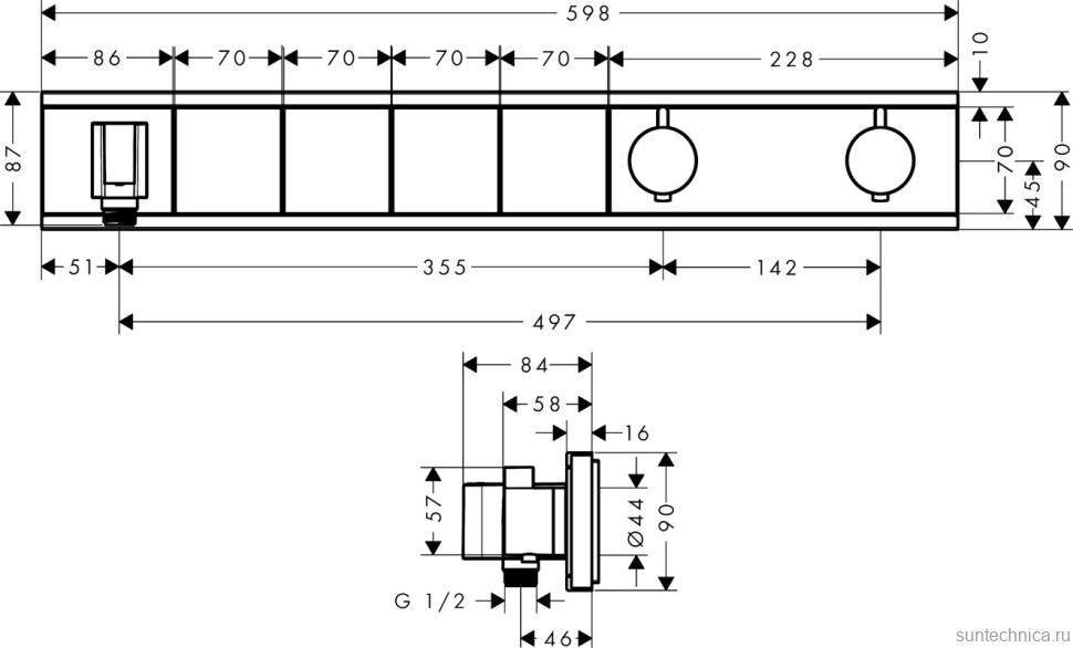 Термостатический смеситель встраиваемый Hansgrohe RainSelect 15357600 С ВНУТРЕННЕЙ ЧАСТЬЮ, шлифованный черный хром