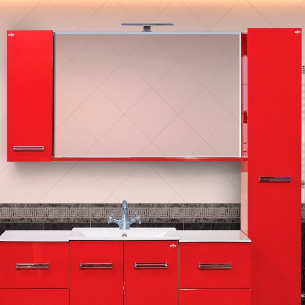 Зеркало Misty Атланта 107 красное, с полкой