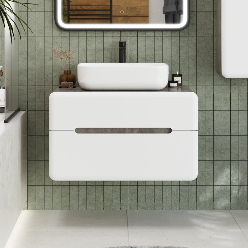 Тумба под раковину со столешницей Art&Max Genova 80 подвесная, 2 ящика, бетон бромо