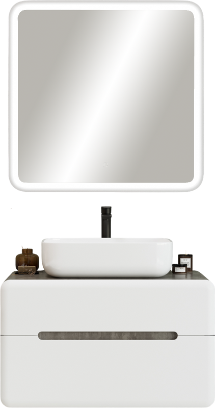 Тумба под раковину со столешницей Art&Max Genova 80 подвесная, 2 ящика, бетон бромо