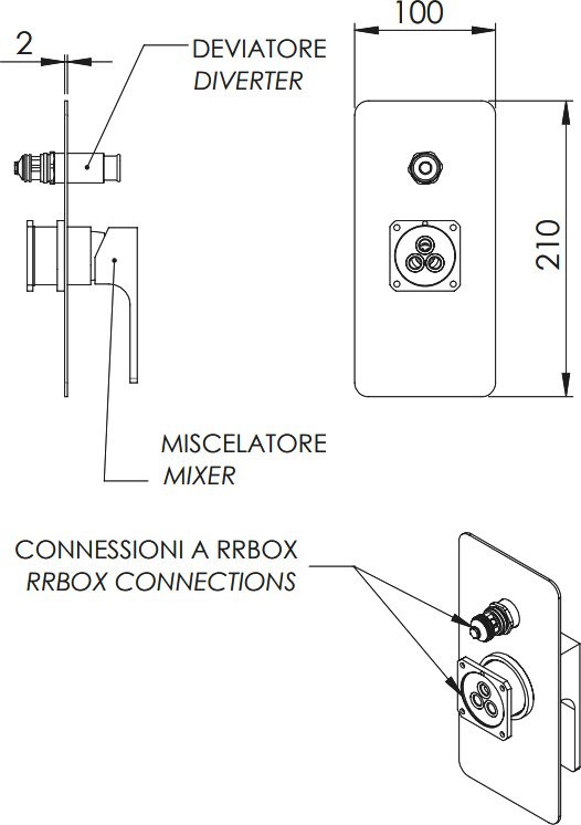 Встраиваемый смеситель для душа и ванны Remer Absolute AU09KBCFP С ВНУТРЕННЕЙ ЧАСТЬЮ, черный хром брашированный