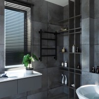 Полотенцесушитель электрический Grota Tela 530х800 RAL9005 EL 80x55 см, подключение справа, слева, скрытое подключение справа, матовый черный, лесенка, из стали, с полкой