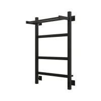 Полотенцесушитель электрический Grota Tela 530х800 RAL9005 EL 80x55 см, подключение справа, слева, скрытое подключение справа, матовый черный, лесенка, из стали, с полкой
