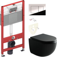 Комплект Унитаз подвесной Ceramicanova UP Rimless CN4007MB черный матовый + Инсталляция TECE Now 9400412 4 в 1 с кнопкой смыва