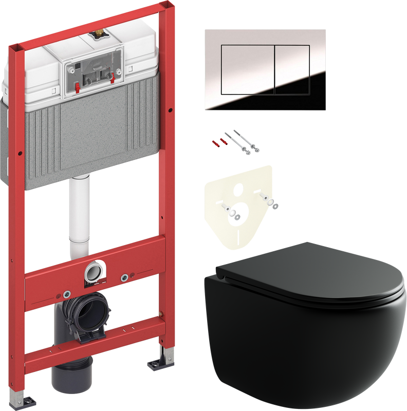 Комплект Унитаз подвесной Ceramicanova UP Rimless CN4007MB черный матовый + Инсталляция TECE Now 9400412 4 в 1 с кнопкой смыва