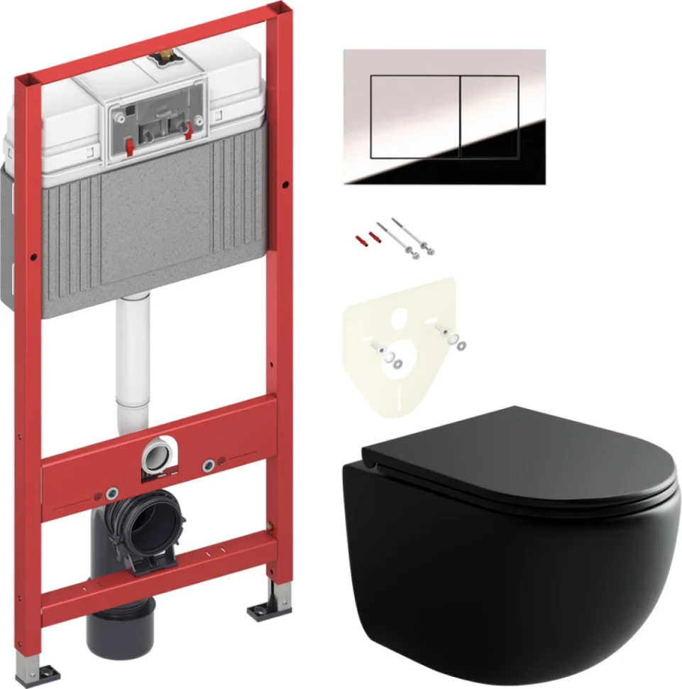 Комплект Унитаз подвесной Ceramicanova UP Rimless CN4007MB черный матовый + Инсталляция TECE Now 9400412 4 в 1 с кнопкой смыва