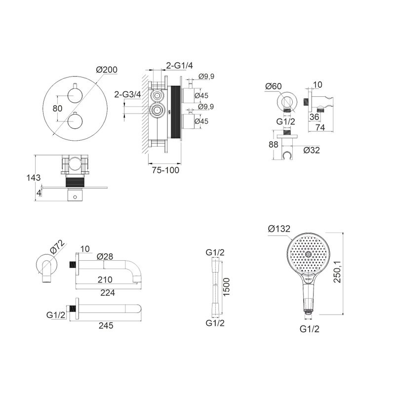 Душевой комплект WHITECROSS Y YSET10TOPGL С ВНУТРЕННЕЙ ЧАСТЬЮ, золото
