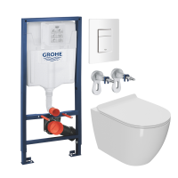 Комплект Унитаз подвесной Bauedge Bau Ceramics безободковый, с микролифтом, белый + Инсталляция Grohe Rapid SL 38772SH0 3 в 1 с панелью смыва