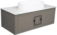 Тумба с раковиной La Fenice Cubo 100 подвесная, cappuccino, ручка черная, столешница белый мрамор, раковина белая матовая