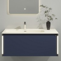Тумба с раковиной Black&White Universe 100 подвесная, P14 dark blue, с подсветкой
