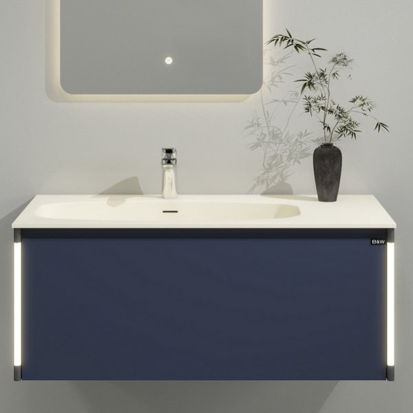 Тумба с раковиной Black&White Universe 100 подвесная, P14 dark blue, с подсветкой