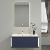 Тумба с раковиной Black&White Universe 100 подвесная, P14 dark blue, с подсветкой