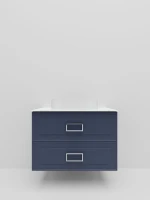 Тумба под раковину со столешницей La Fenice Cubo Twin Blu Grigio 100 подвесная , синяя матовая, столешница белый мрамор