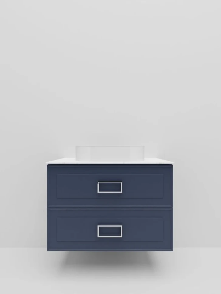 Тумба под раковину со столешницей La Fenice Cubo Twin Blu Grigio 100 подвесная , синяя матовая, столешница белый мрамор