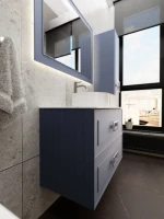 Тумба под раковину со столешницей La Fenice Cubo Twin Blu Grigio 100 подвесная , синяя матовая, столешница белый мрамор