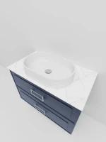 Тумба под раковину со столешницей La Fenice Cubo Twin Blu Grigio 100 подвесная , синяя матовая, столешница белый мрамор