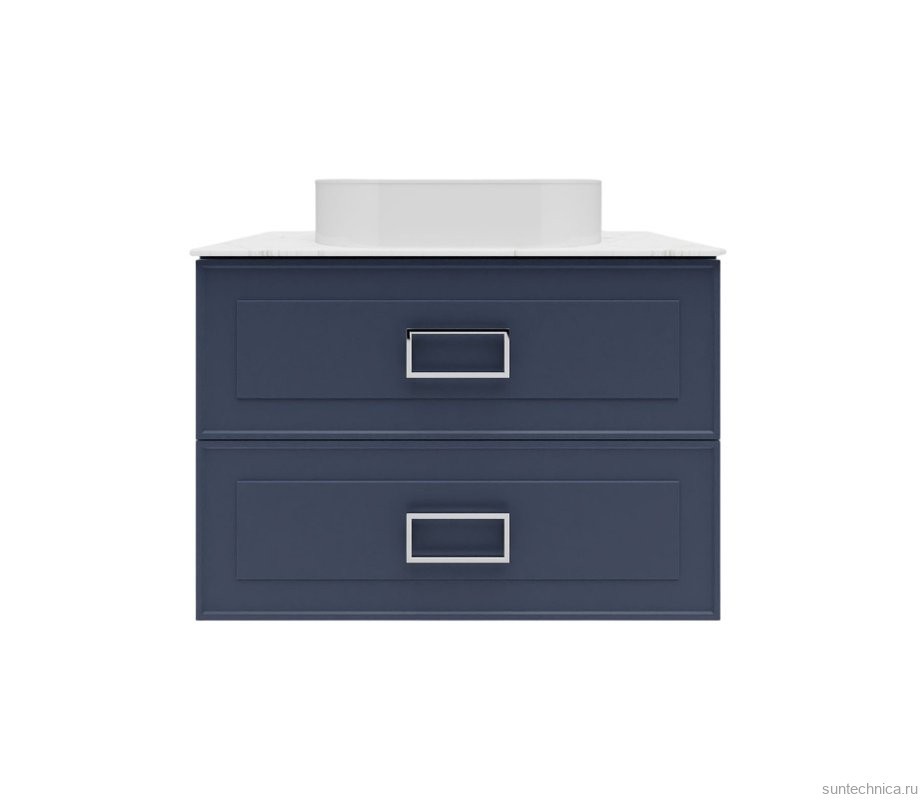 Тумба под раковину со столешницей La Fenice Cubo Twin Blu Grigio 100 подвесная , синяя матовая, столешница белый мрамор