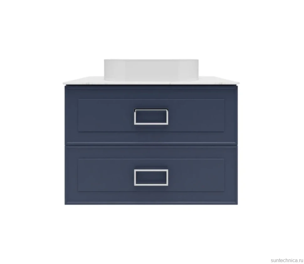 Тумба под раковину со столешницей La Fenice Cubo Twin Blu Grigio 100 подвесная , синяя матовая, столешница белый мрамор