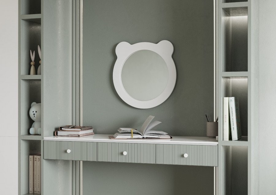 Зеркало AQUATON Каспер Мишка круглое, белое матовое