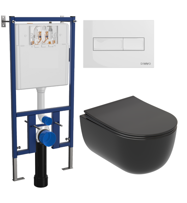 Комплект Унитаз подвесной Ceramicanova Modena Rimless CN6063MB черный матовый + Инсталляция DIWO + Кнопка 7320 белая
