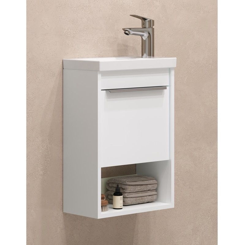 Тумба с раковиной AQUATON Хоуп 40 подвесная, 1 ящик, матовая белая