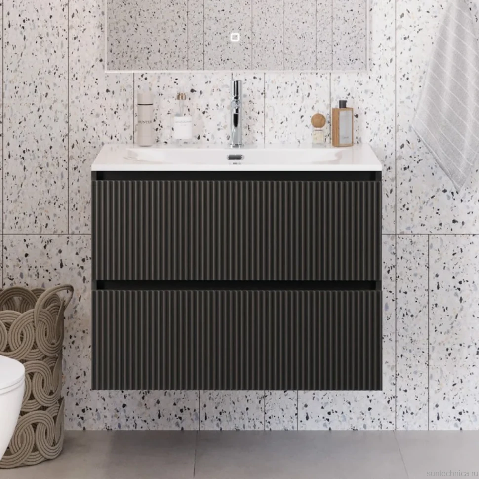 Мебель для ванной комнаты BelBagno Uno-mini 90 подвесная, 2 ящика, матовая темно-серая