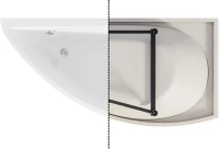 Комплект Акриловая ванна 1MarKa Piccolo R Премиум 150x75 см, угловая, правая, встраиваемая, белая, асимметричная, с экраном, со сливом-переливом