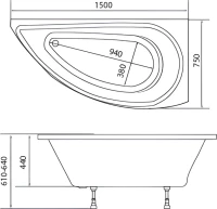 Комплект Акриловая ванна 1MarKa Piccolo R Премиум 150x75 см, угловая, правая, встраиваемая, белая, асимметричная, с экраном, со сливом-переливом