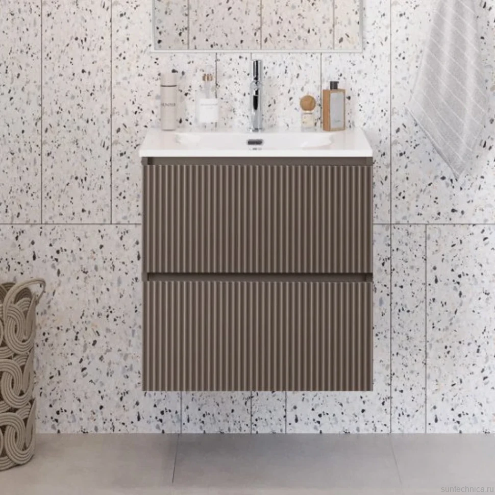 Мебель для ванной комнаты BelBagno Uno 70 подвесная, 2 ящика, матовая бежевая