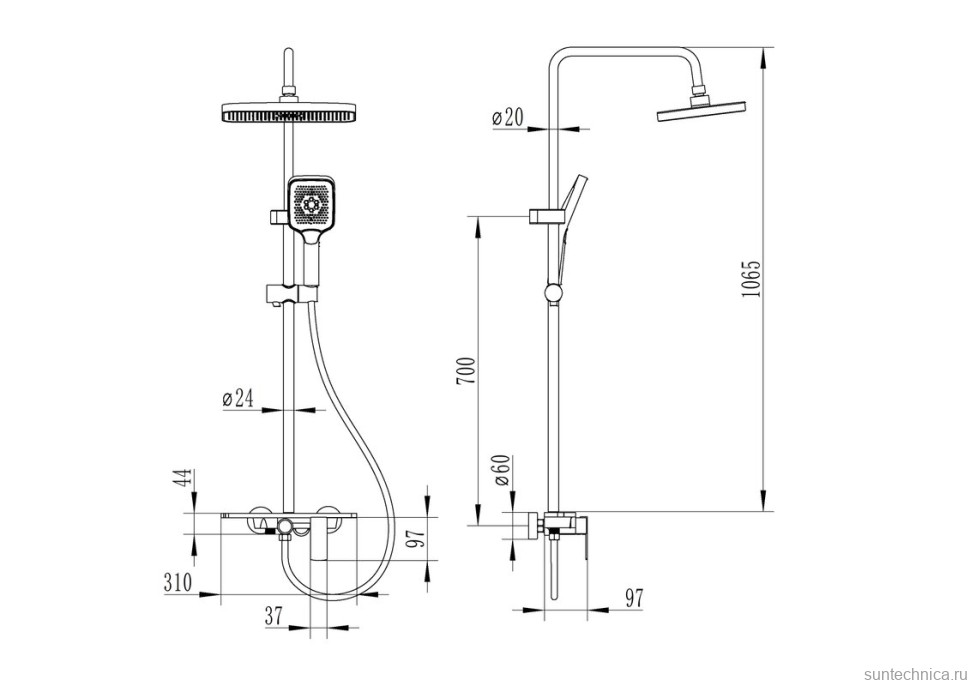 Душевая стойка Ceruttispa 11358 графит