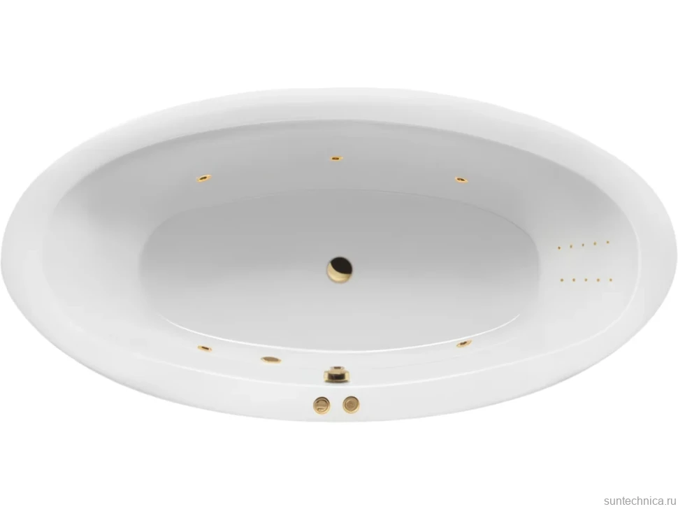 Акриловая ванна Excellent Lumina Line Nano 190x95 см, встраиваемая, с гидромассажем, белая, овальная, с каркасом, со сливом-переливом, фурнитура золото