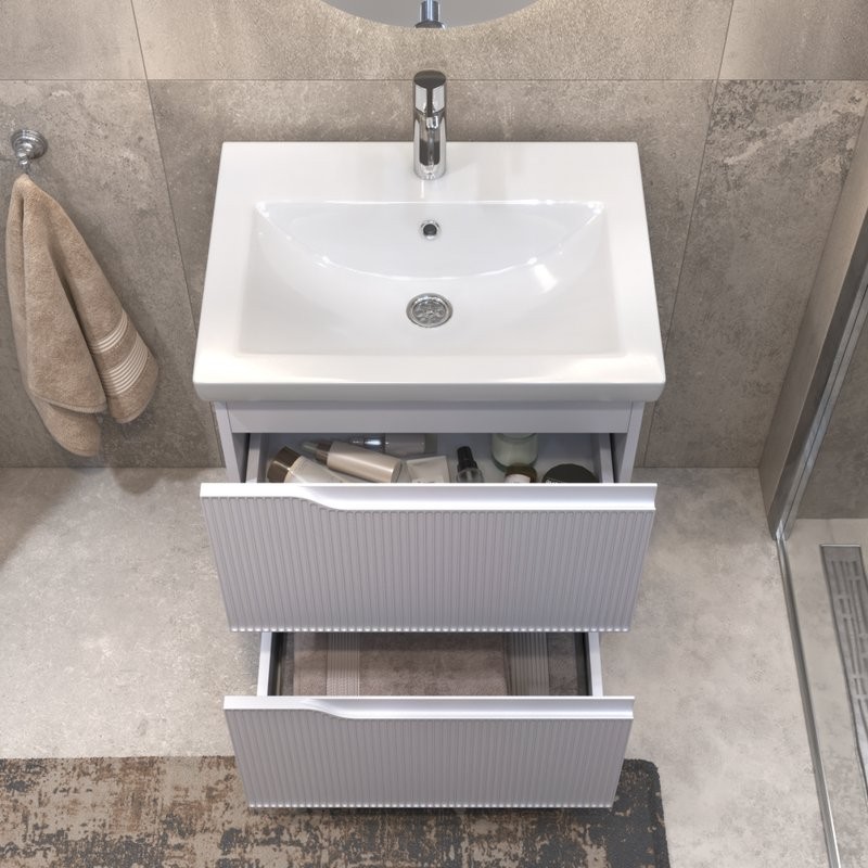 Тумба с раковиной Vigo Neo 60 напольная, 2 ящика, матовая белая