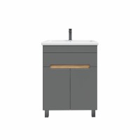 Тумба под раковину без столешницы SanStar Модена 50 напольная, графит софт, дуб вотан