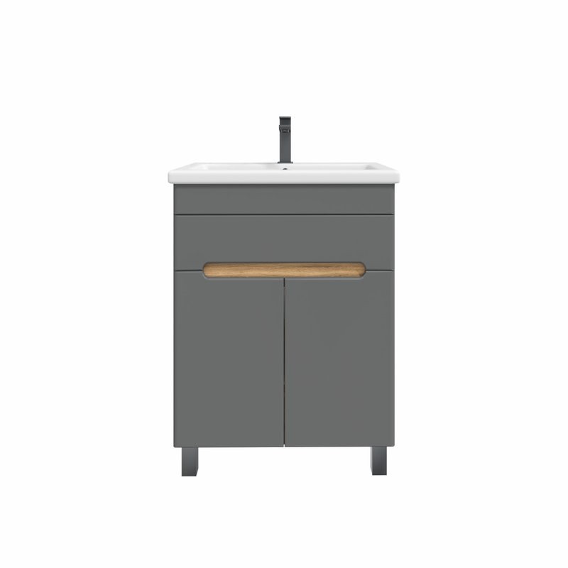 Тумба под раковину без столешницы SanStar Модена 50 напольная, графит софт, дуб вотан