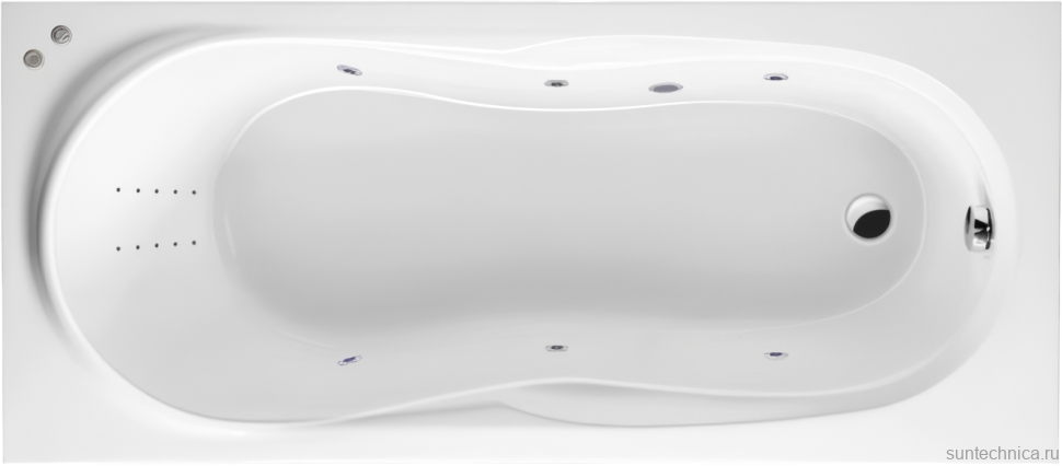 Акриловая ванна Excellent Sekwana Line Nano 170x75 см, встраиваемая, с гидромассажем, белая, с каркасом, со сливом-переливом