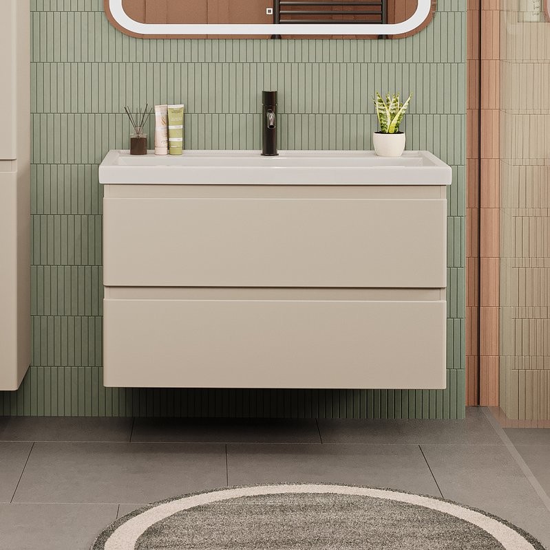 Тумба с раковиной SanStar Riana 100 подвесная, cappuccino, раковина Фостер 100