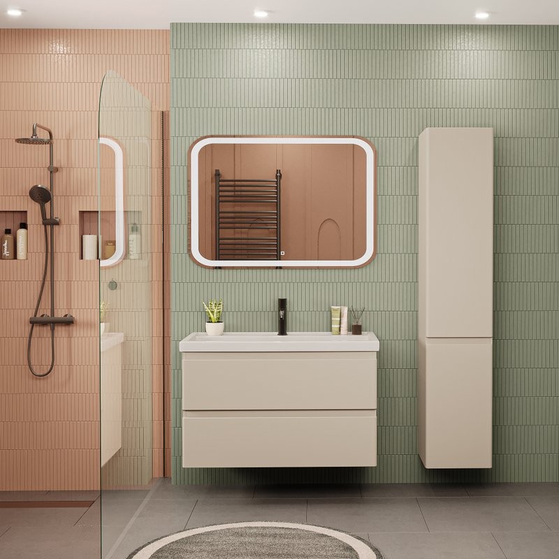 Тумба с раковиной SanStar Riana 100 подвесная, cappuccino, раковина Фостер 100