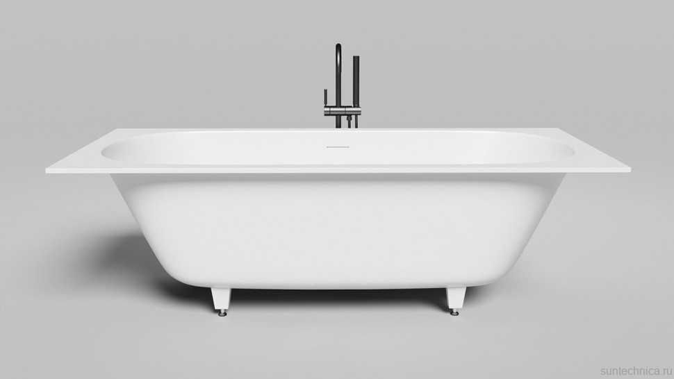Ванна из искусственного камня Salini Ornella Axis Kit S-Stone 190x90 см, встраиваемая, матовая белая, на ножках, с донным клапаном