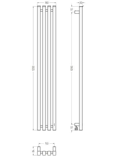 Полотенцесушитель электрический Сунержа Сатерленд 4.0 31-0853-1215 120x20 см, подключение справа, скрытое подключение справа, матовый черный, I-образный