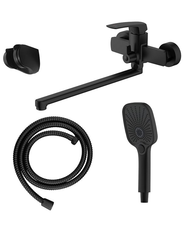 Смеситель с длинным изливом для ванны AZARIO Conda AZ-K1711B черный матовый