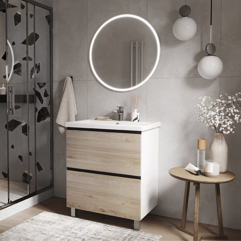 Мебель для ванной комнаты Vigo Cross 70 напольная, 2 ящика, светлое дерево