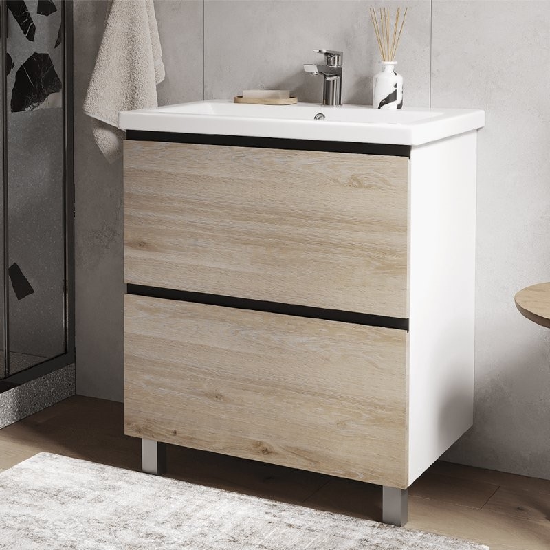 Мебель для ванной комнаты Vigo Cross 70 напольная, 2 ящика, светлое дерево